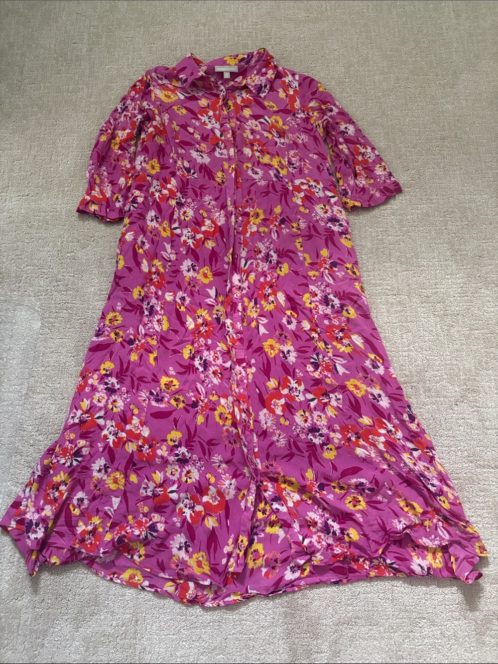 Woman Within  Floral Button-Front Midi Dress Womens 18W Rayon Summer Festival